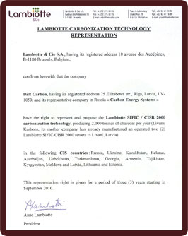 Lambiotte Carbonization Technology Representation